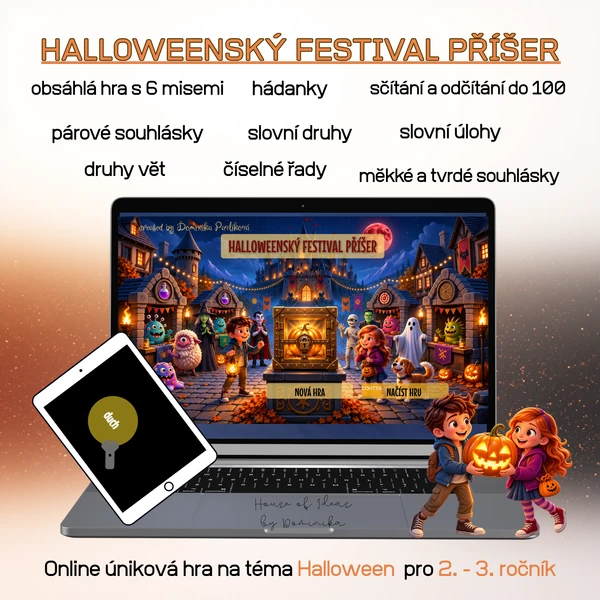 Halloweenský festival příšer - úniková hra (matematika, čeština, Halloween)