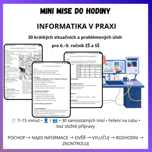 MINI MISE DO HODINY – INFORMATIKA V PRAXI: 30 krátkých situačních a problémových úloh pro 6.–9. ročník ZŠ a SŠ