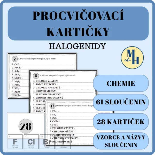 Halogenidy - procvičovací kartičky