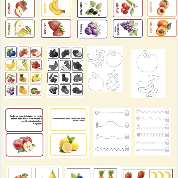 OVOCE 🍓 | Velký soubor aktivit pro MŠ | 96 kartiček + pracovní listy
