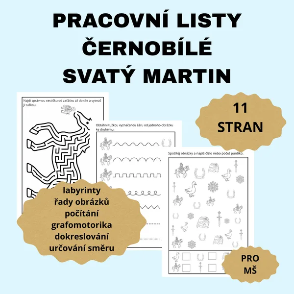 Pracovní listy černobílé Svatý Martin