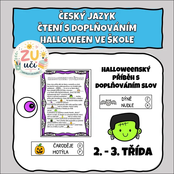 Halloweenen ve škole - Čtení s doplňováním - běhačka
