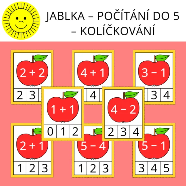 JABLKA – POČÍTÁNÍ DO 5 – KOLÍČKOVÁNÍ