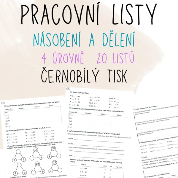 Násobení a dělení - velká sada pracovních listů (malá násobilka)