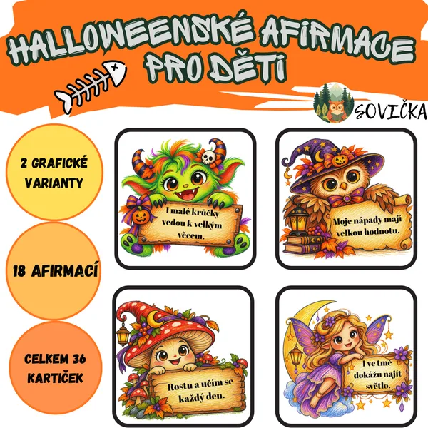 👻 HALLOWEENSKÉ AFIRMACE PRO DĚTI | 18 AFIRMACÍ VE 2 GRAFICKÝCH VARIANTÁCH🎃