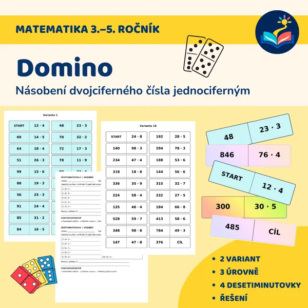 Domino- násobení dvojciferného čísla jednociferným