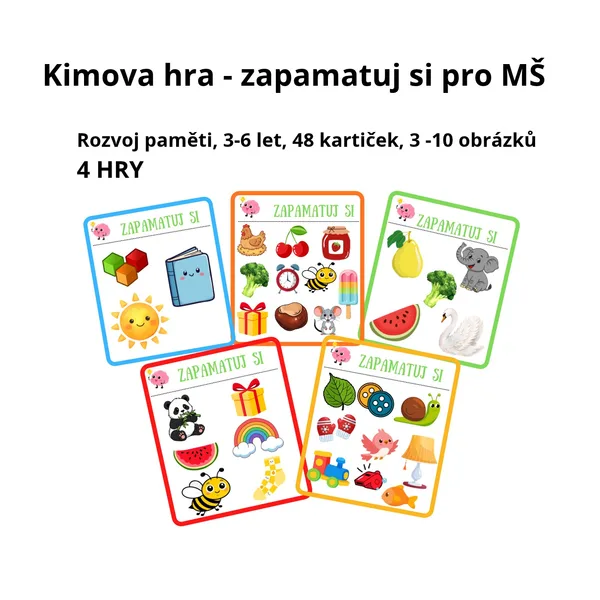 Kimova hra - rozvoj paměti, 3-6 let, MŠ, 3-10 obrázků, 4 HRY