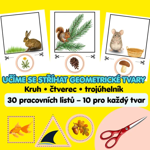 Nácvik stříhání – 30 pracovních listů s geometrickými tvary