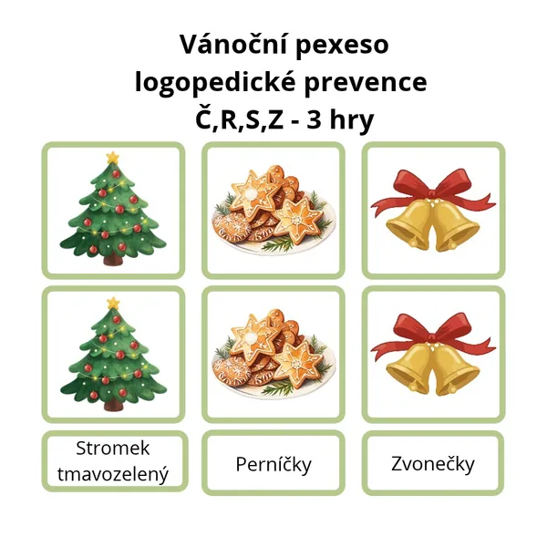 Vánoční pexeso logopedické prevence Č,R,S,Z _ 3 hry