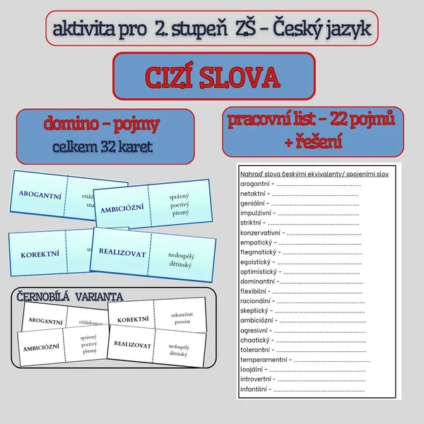 CIZÍ SLOVA v češtině - domino + prac. list