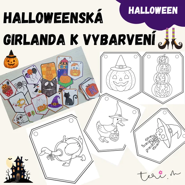 HALLOWEENSKÁ GIRLANDA k vybarvení