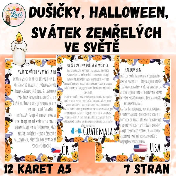 Dušičky, halloween, svátky zemřelých ve světě  -12 informačních karet A5
