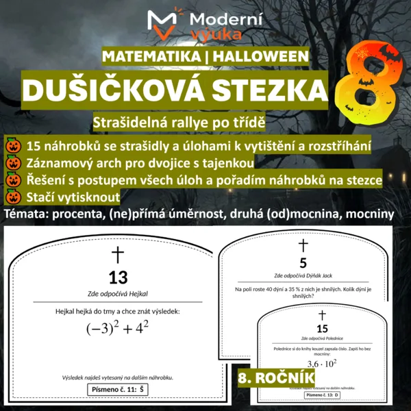 🎃 Dušičková stezka 8 | Halloweenská opakovací hra pro 8. třídu