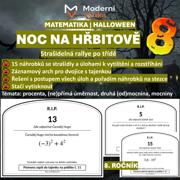 🎃 Noc na hřbitově 8 | Halloweenská opakovací hra pro 8. třídu
