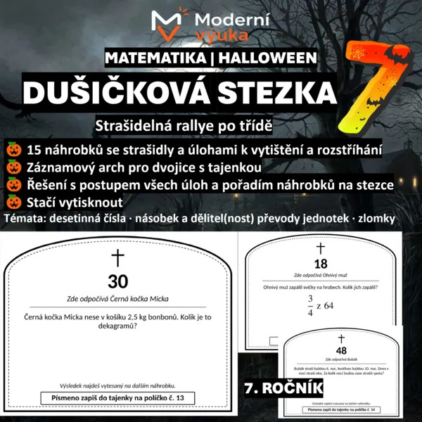 🎃 Dušičková stezka 7 | Halloweenská opakovací hra pro 7. třídu