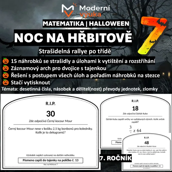 🎃 Noc na hřbitově 7 | Halloweenská opakovací hra pro 7. třídu