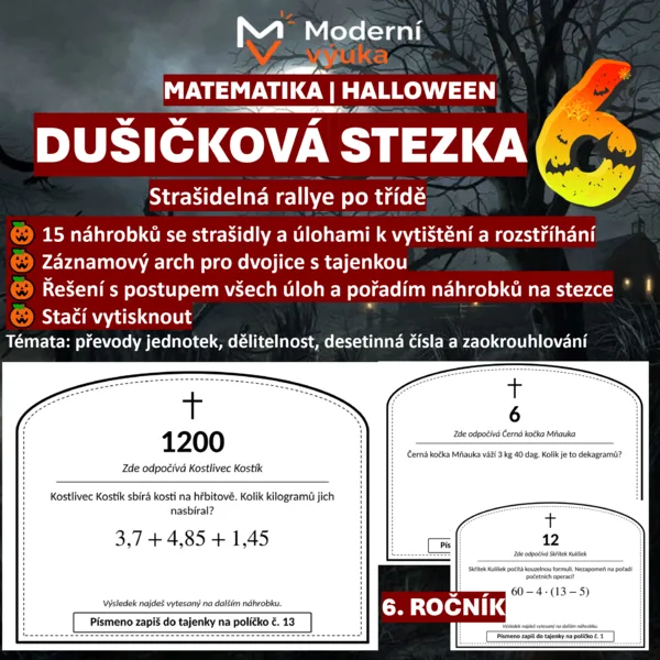 🎃 Dušičková stezka 6 | Halloweenská opakovací hra pro 6. třídu