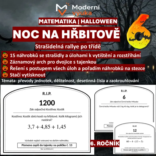 🎃 Noc na hřbitově 6 | Halloweenská opakovací hra pro 6. třídu