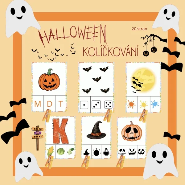 HALLOWEEN KOLÍČKOVÁNÍ - 20 STRAN - POČÍTÁNÍ, BARVY, STÍNY, PÍSMENKA…