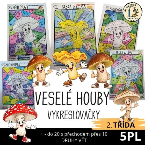 VESELÉ HOUBY – VYKRESLOVAČKY – 2. TŘÍDA + – DO 20, DRUHY VĚT