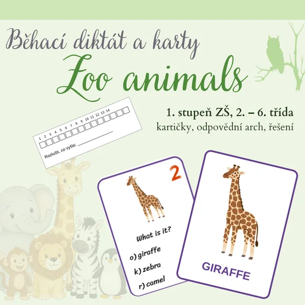 Zoo animals set - běhací diktát a flashcards