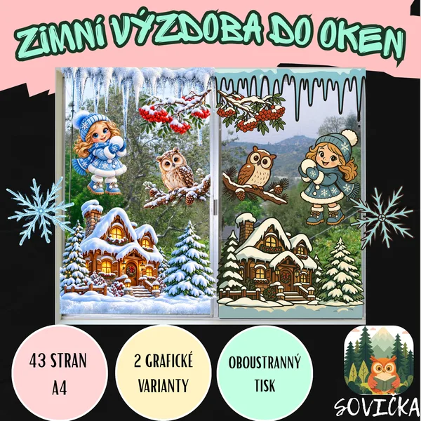 ❄️ ZIMNÍ VÝZDOBA DO OKEN ☃️ | OBOUSTRANNÉ DEKORACE | 2 GRAFICKÉ VARIANTY