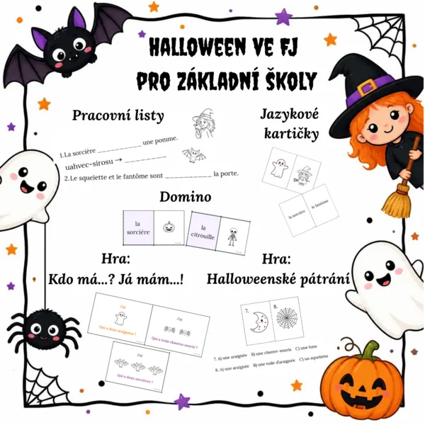 Halloween ve francouzštině 🎃 – pracovní listy, kartičky a hry