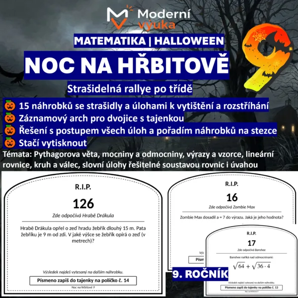 🎃 Noc na hřbitově 9 | Halloweenská opakovací hra pro 9. třídu