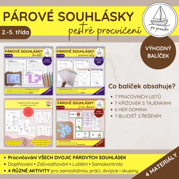 Párové souhlásky | balíček 4 materiálů na procvičování spodoby znělosti