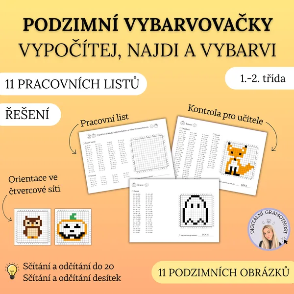 Podzimní vybarvovačky - Vypočítej, najdi a vybarvi!
