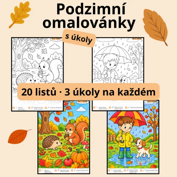 Podzimní omalovánky s úkoly