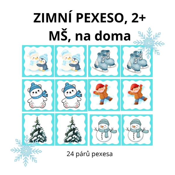 Zimní pexeso 2+ pro MŠ, na doma, 24 párů