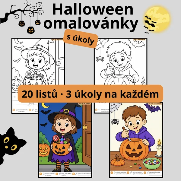 Halloween omalovánky s úkoly