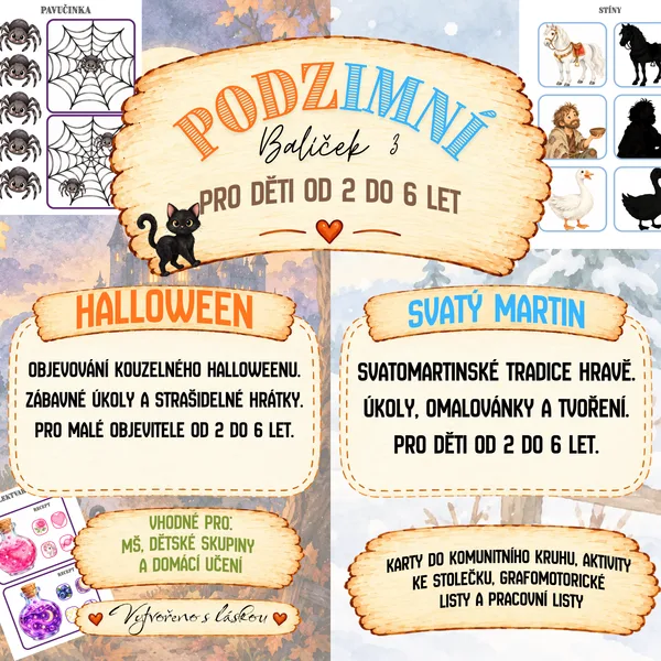 🎃 PODZIMNÍ BALÍČEK 3 | Halloween a svatý Martin | Tematické vzdělávací materiály pro děti od 2 do 6 let 🍂