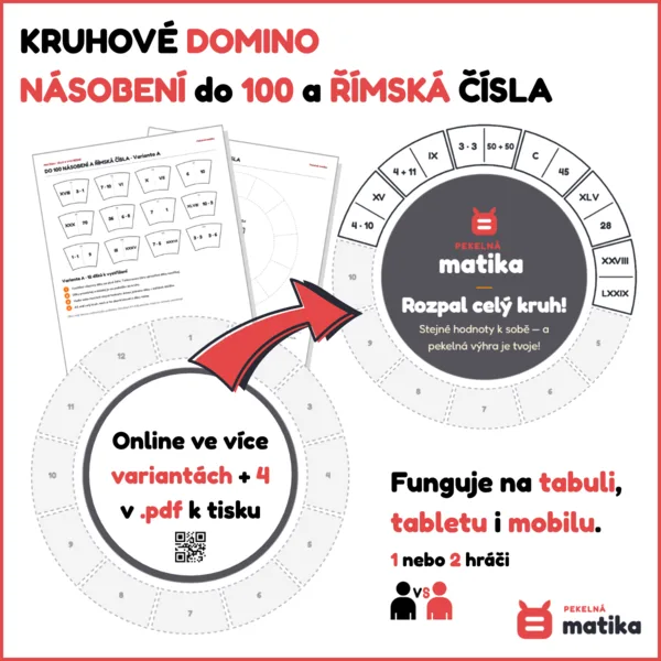 Kruhové domino – násobení do 100 a římská čísla | PDF + online