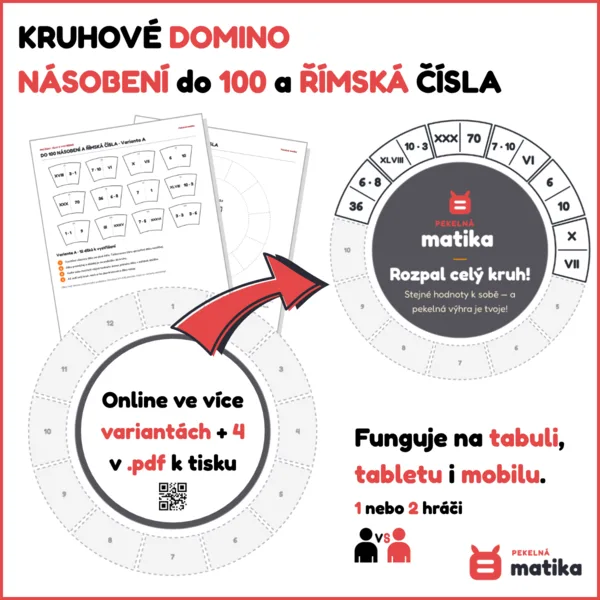 Kruhové domino – násobení do 100 a římská čísla | PDF + online