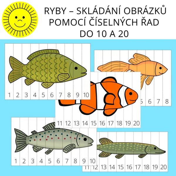 RYBY – SKLÁDÁNÍ OBRÁZKŮ POMOCÍ ČÍSELNÝCH ŘAD DO 10 A 20