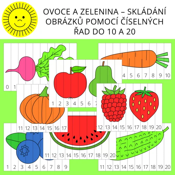 OVOCE A ZELENINA – SKLÁDÁNÍ OBRÁZKŮ POMOCÍ ČÍSELNÝCH ŘAD DO 10 A 20