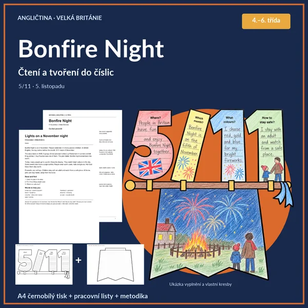 Angličtina - Bonfire Night - Čtení a tvoření do číslic