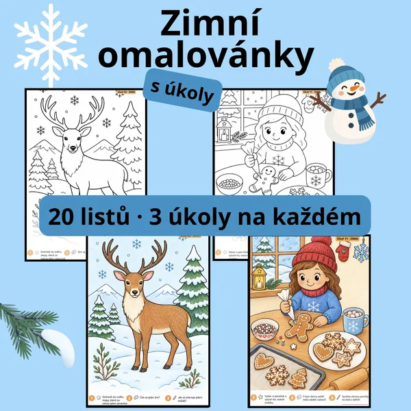 Zimní omalovánky s úkoly