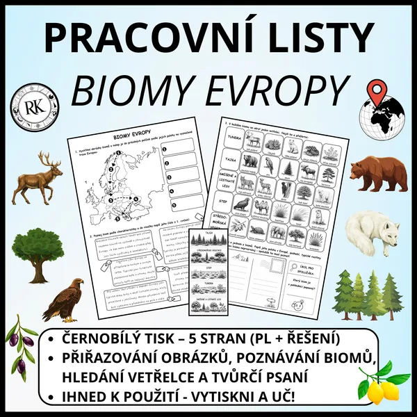 Biomy Evropy - Pracovní list