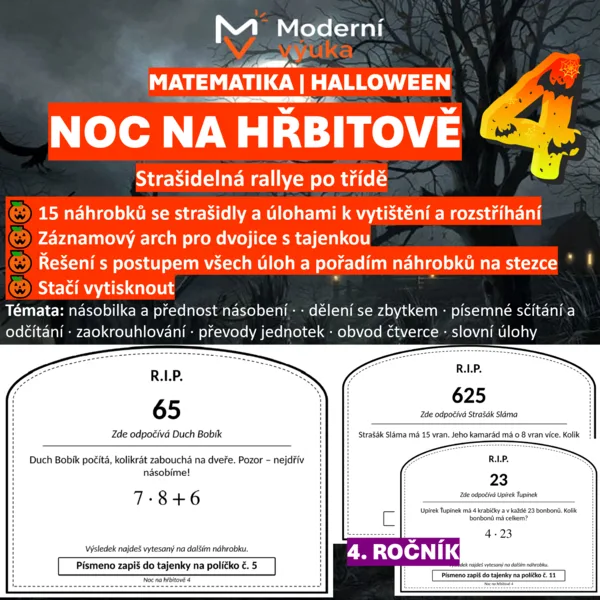 🎃 Noc na hřbitově 4 | Halloweenská opakovací hra pro 4. třídu