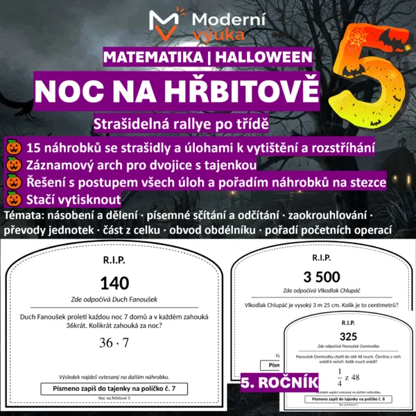🎃 Noc na hřbitově 5 | Halloweenská opakovací hra pro 5. třídu