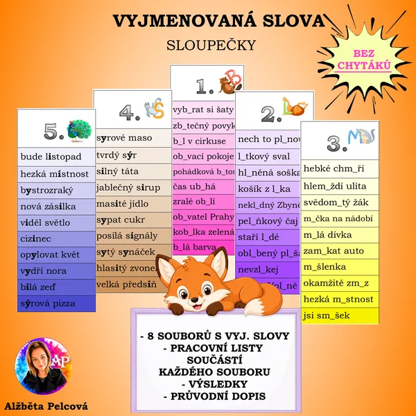 VYJMENOVANÁ SLOVA - bez chytáků (sloupečky)