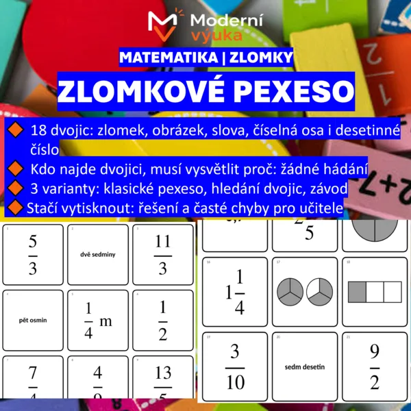 🎴 Zlomkové pexeso | Základní poznatky o zlomcích pro 7. třídu