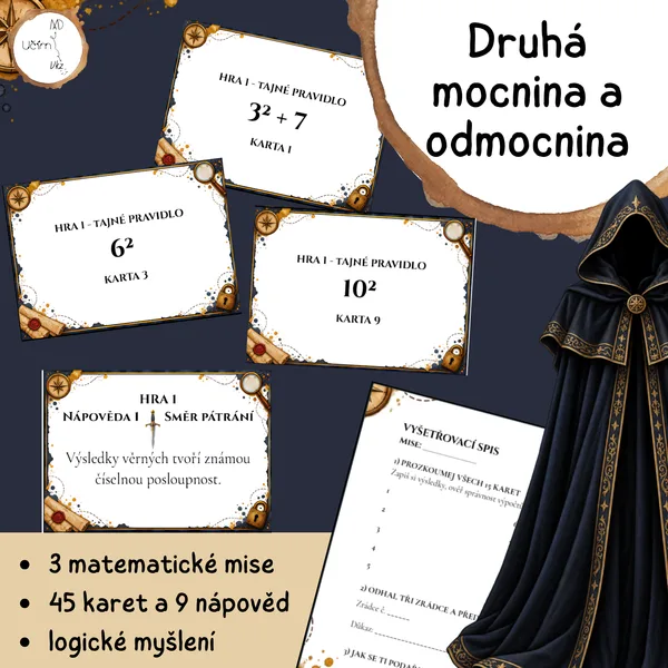 Matematičtí zrádci – Druhá mocnina a odmocnina (3 detektivní hry)