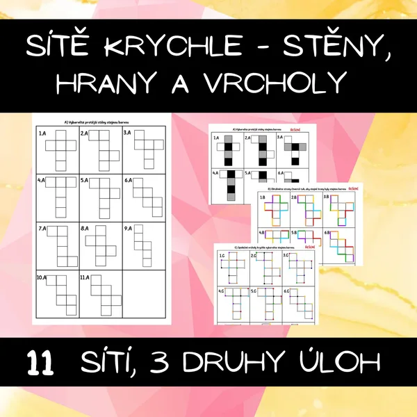 Sítě krychle - stěny, hrany a vrcholy - prostorová představivost