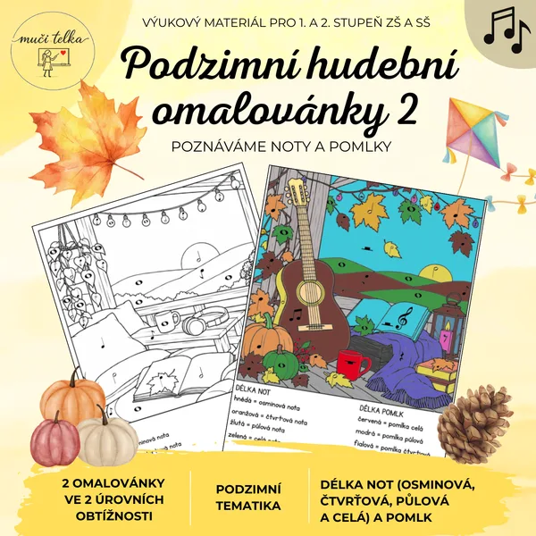 Podzimní hudební omalovánky – délka not a pomlk