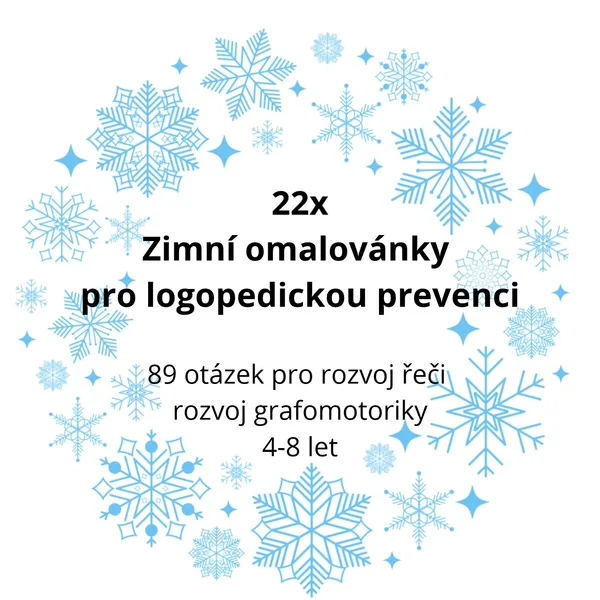 22x Omalovánky ZIMNÍ pro logopedickou prevenci (89 otázek rozvoj řeči) + grafomotorika
