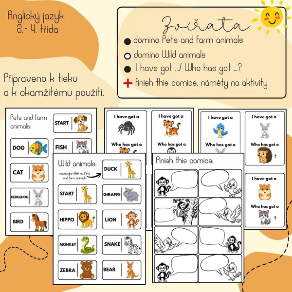 Zvířata: domino, "I have got.../ Who has got...", finish this comics